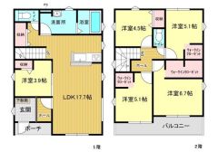 2階の3居室にWIC付の5LDKです。