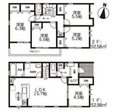 ファミリー層にピッタリな5LDKの間取。