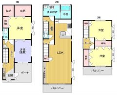 南向きで3階建ての4LDKです。
