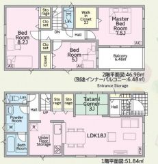 WIC+タタミコーナー付の3LDKです。