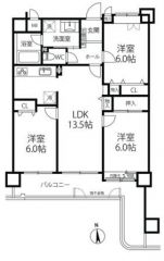 全居室南向きで6帖以上の3LDKです。