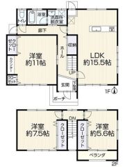 敷地は100坪超で3LDKの間取りです。