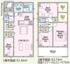 ファミリー層にピッタリな4LDKの間取。