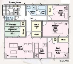 収納が多い平屋で4LDKの間取りです。