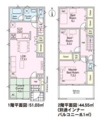 3LDK+タタミコーナー付の間取りです。