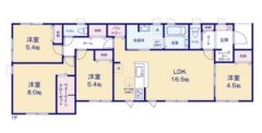 大人気の平屋建てで4ＬＤＫの間取りです。