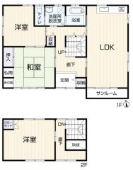 階段部分が吹抜け仕様で3LDKの間取り。