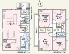 18帖のリビング付の3LDKの間取です。